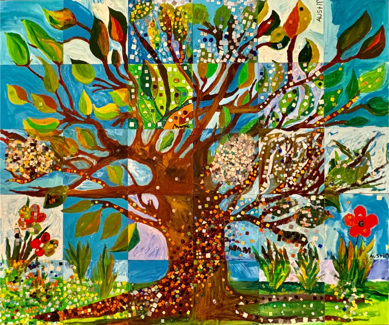 Collaborative tree mosaic artwork by I Belong creators